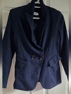 Women's Navy Pinstripe Double-Button Blazer